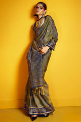 Admirable Blue Pure Zari Weaving Banarasi Silk Saree With Brood Blouse Piece