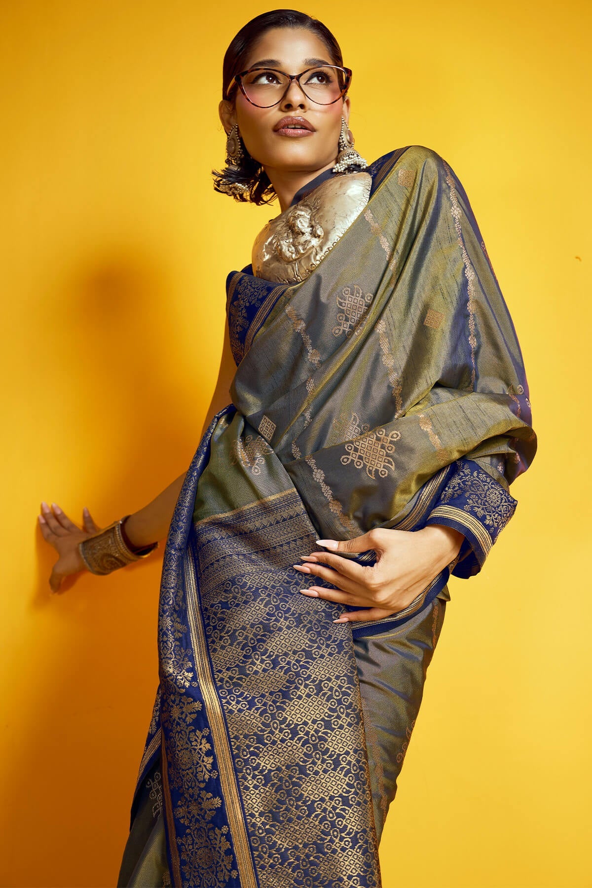 Admirable Blue Pure Zari Weaving Banarasi Silk Saree With Brood Blouse Piece