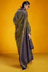 Admirable Blue Pure Zari Weaving Banarasi Silk Saree With Brood Blouse Piece