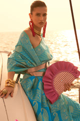 Splendiferous Firozi Soft Banarasi Silk Saree With Luxuriant Blouse Piece