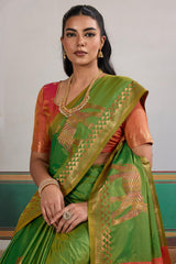 Angelic Green Pure Zari Weaving Banarasi Silk Saree With Resplendent Blouse Piece