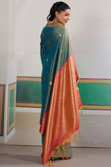 Flattering Rama Pure Zari Weaving Banarasi Silk Saree With Grandiose Blouse Piece