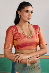 Flattering Rama Pure Zari Weaving Banarasi Silk Saree With Grandiose Blouse Piece