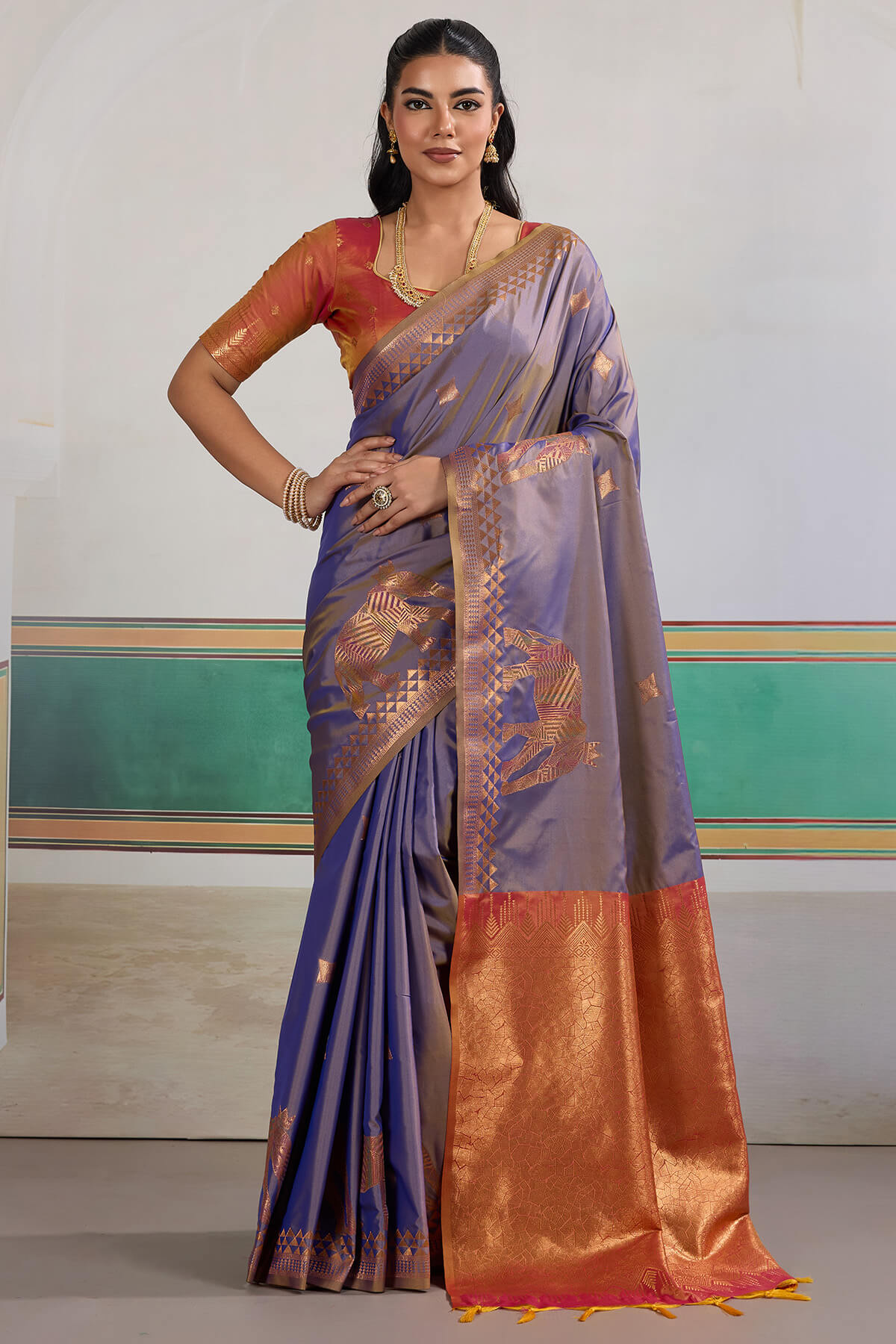 Adorning Blue Pure Zari Weaving Banarasi Silk Saree With Jubilant Blouse Piece