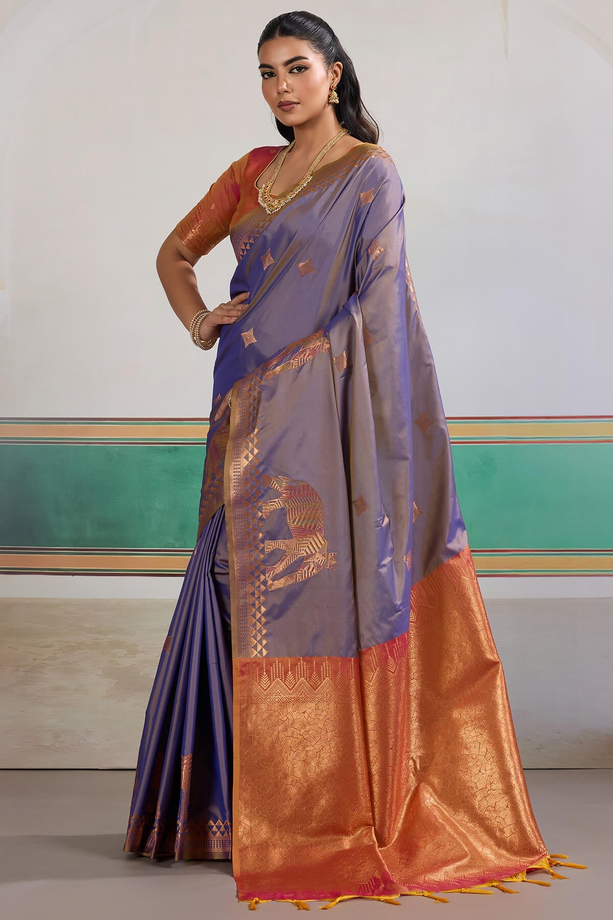 Adorning Blue Pure Zari Weaving Banarasi Silk Saree With Jubilant Blouse Piece