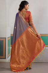 Adorning Blue Pure Zari Weaving Banarasi Silk Saree With Jubilant Blouse Piece