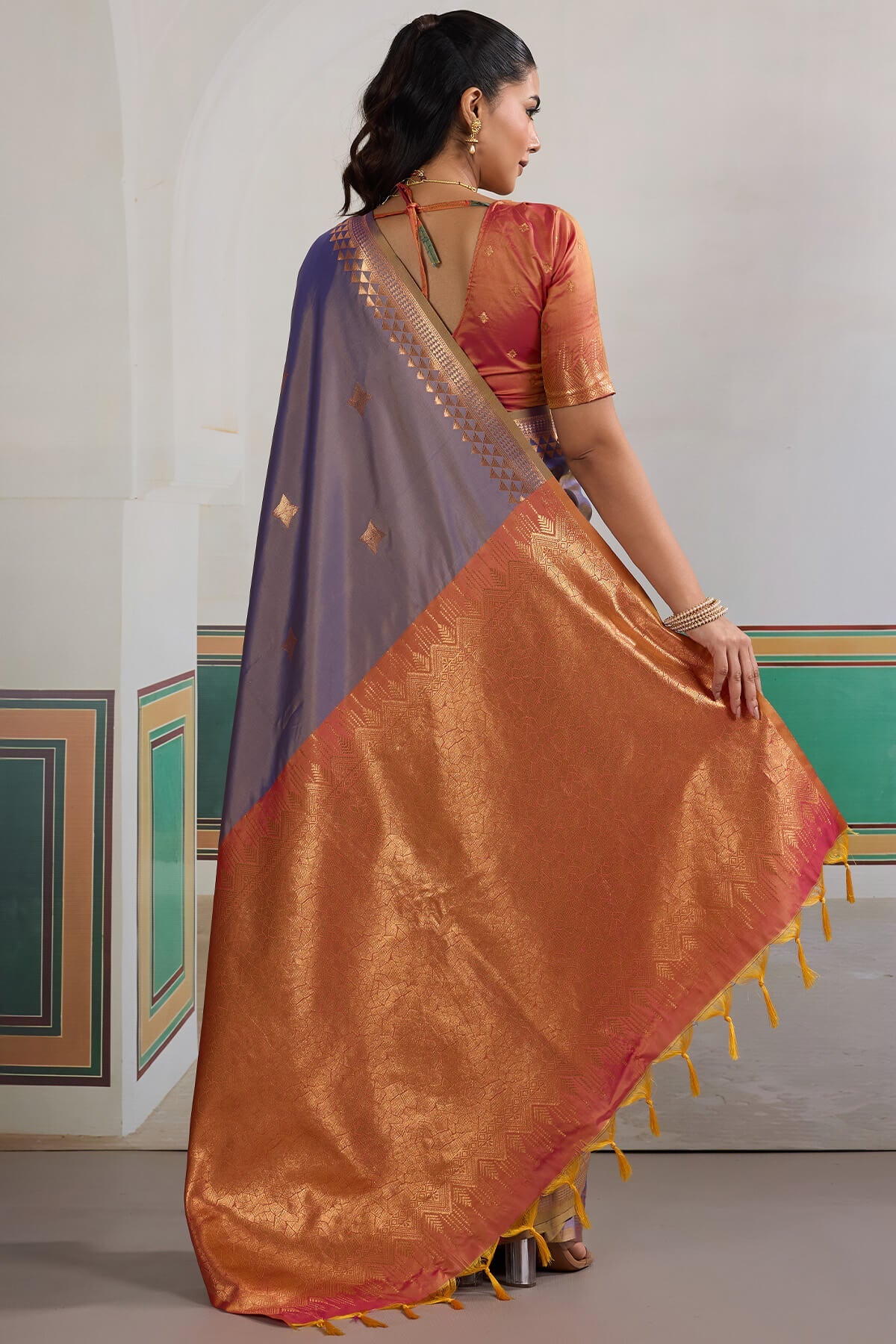 Adorning Blue Pure Zari Weaving Banarasi Silk Saree With Jubilant Blouse Piece