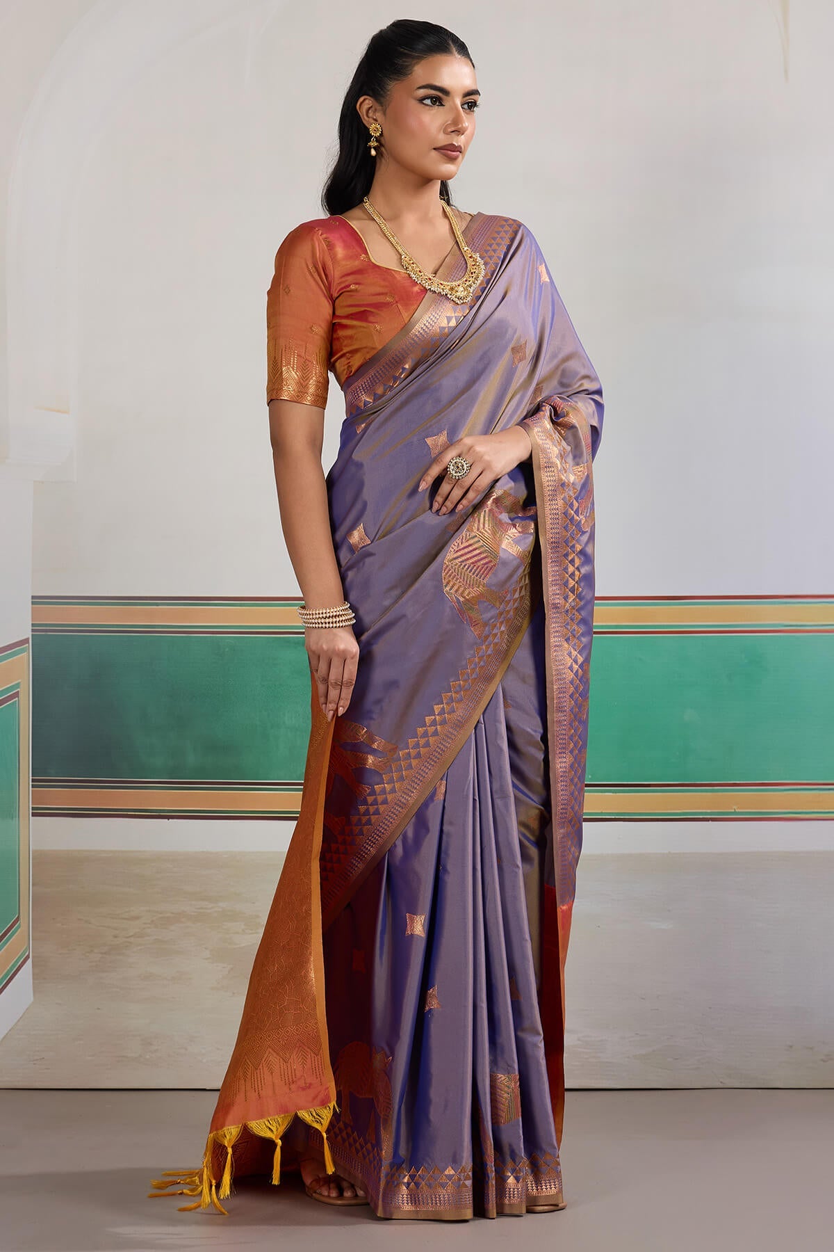 Adorning Blue Pure Zari Weaving Banarasi Silk Saree With Jubilant Blouse Piece