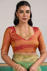 Engrossing Sea Green Pure Zari Weaving Banarasi Silk Saree With Efflorescence Blouse Piece