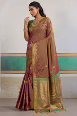 Gleaming Wine Pure Zari Weaving Banarasi Silk Saree With Profuse Blouse Piece