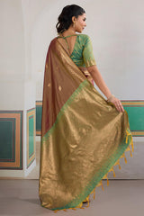 Gleaming Wine Pure Zari Weaving Banarasi Silk Saree With Profuse Blouse Piece