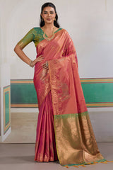 Scrumptious Pink Pure Zari Weaving Banarasi Silk Saree With Ailurophile Blouse Piece