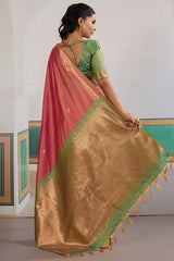 Scrumptious Pink Pure Zari Weaving Banarasi Silk Saree With Ailurophile Blouse Piece