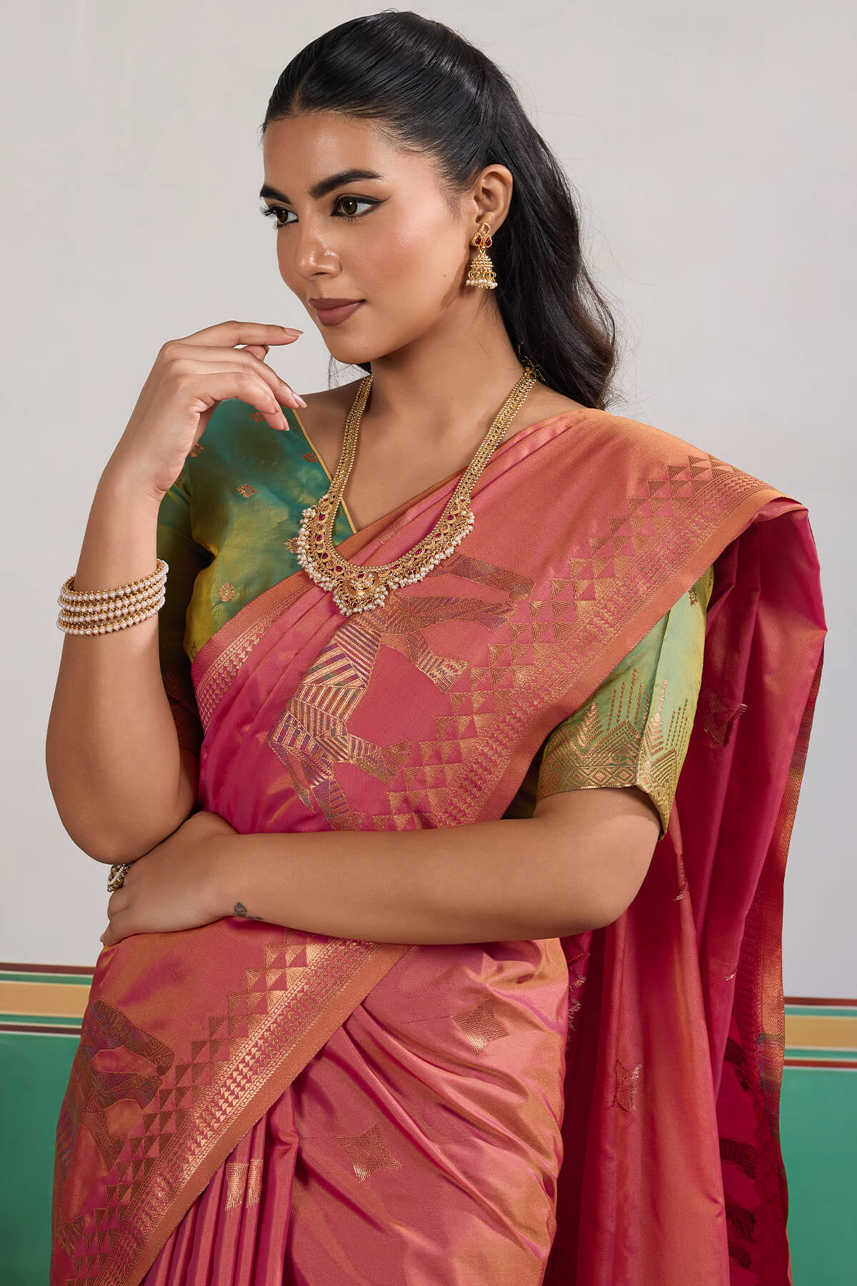 Scrumptious Pink Pure Zari Weaving Banarasi Silk Saree With Ailurophile Blouse Piece
