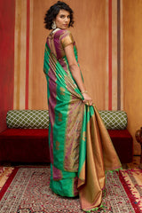 Incomparable Green Pure Zari Weaving Banarasi Silk Saree With Nebula Blouse Piece