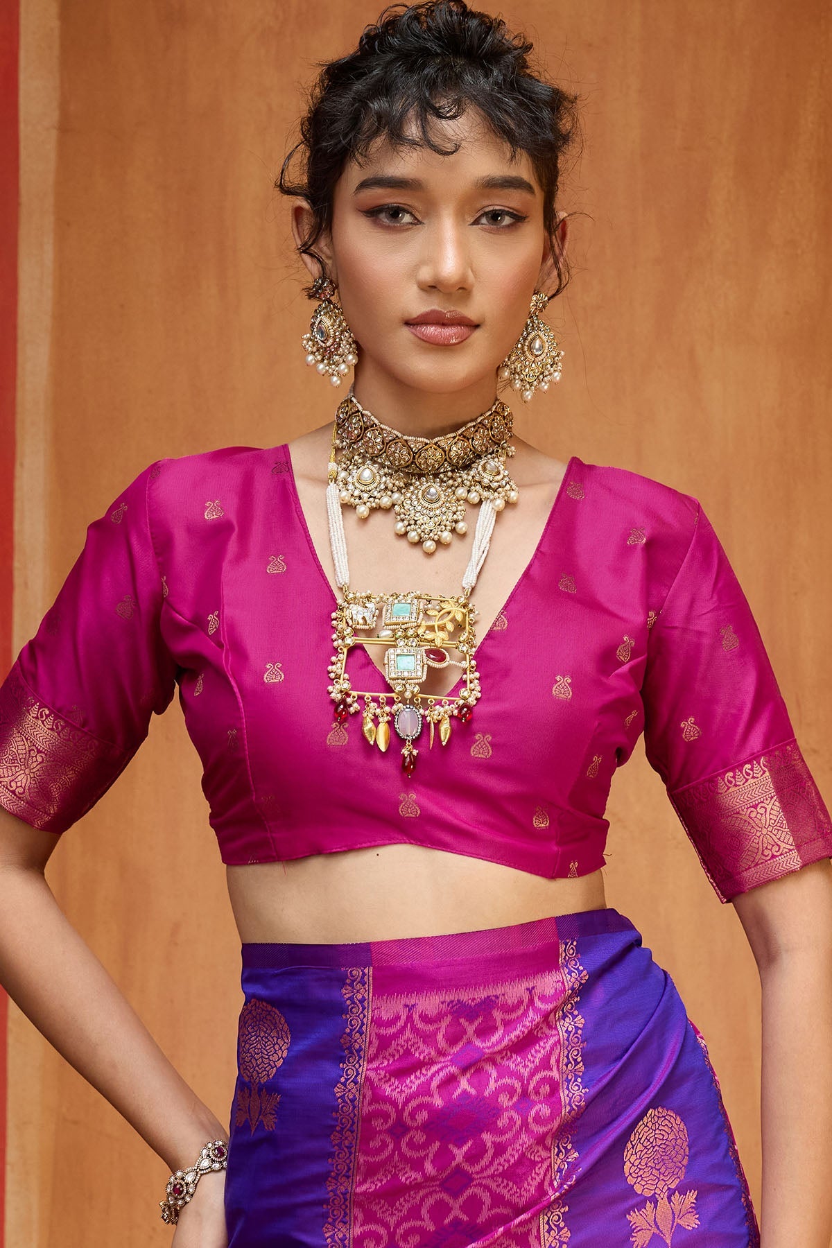 Lustrous Purple Pure Zari Weaving Banarasi Silk Saree With Conflate Blouse Piece