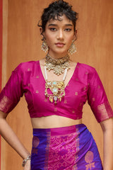 Lustrous Purple Pure Zari Weaving Banarasi Silk Saree With Conflate Blouse Piece