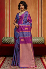 Profuse Wine Pure Zari Weaving Banarasi Silk Saree With Phenomenal Blouse Piece