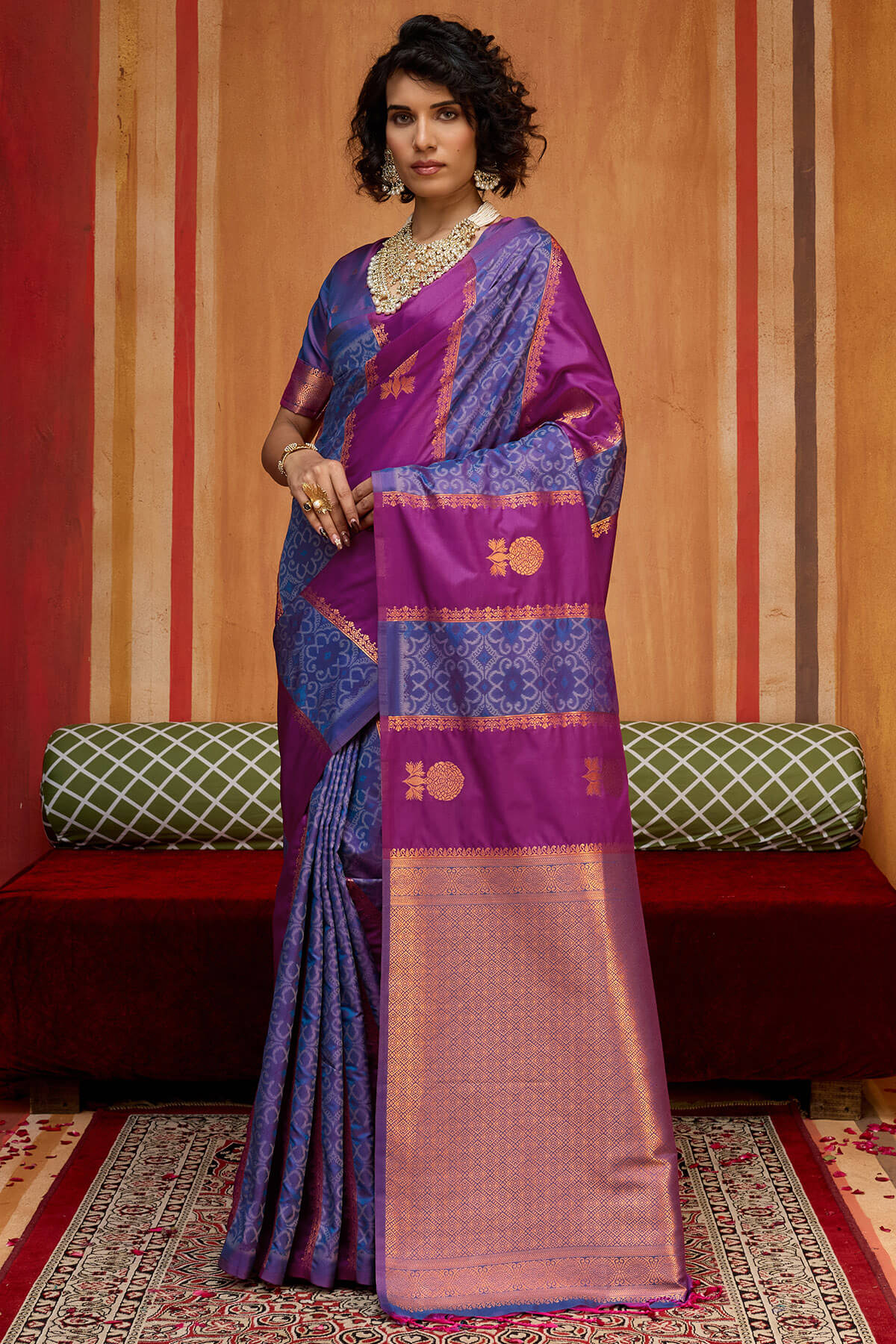 Profuse Wine Pure Zari Weaving Banarasi Silk Saree With Phenomenal Blouse Piece