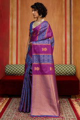 Profuse Wine Pure Zari Weaving Banarasi Silk Saree With Phenomenal Blouse Piece