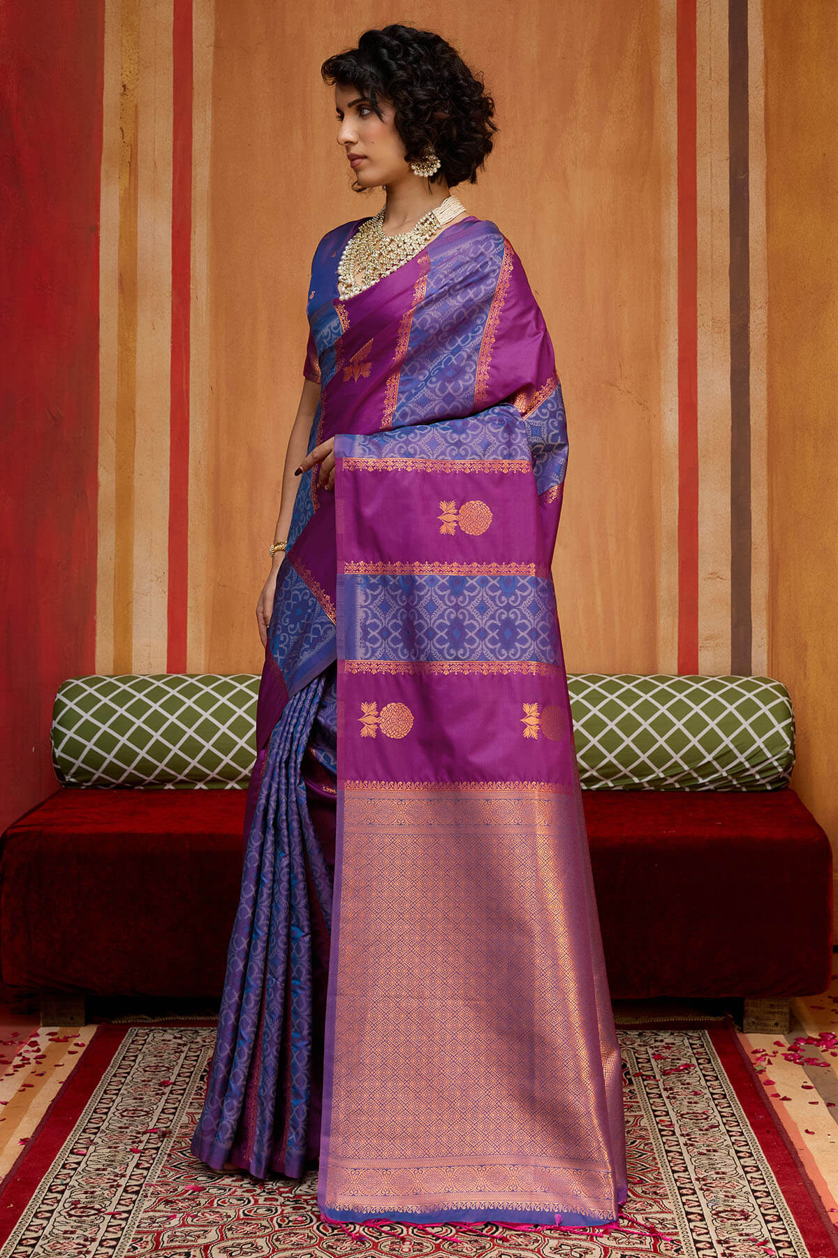 Profuse Wine Pure Zari Weaving Banarasi Silk Saree With Phenomenal Blouse Piece