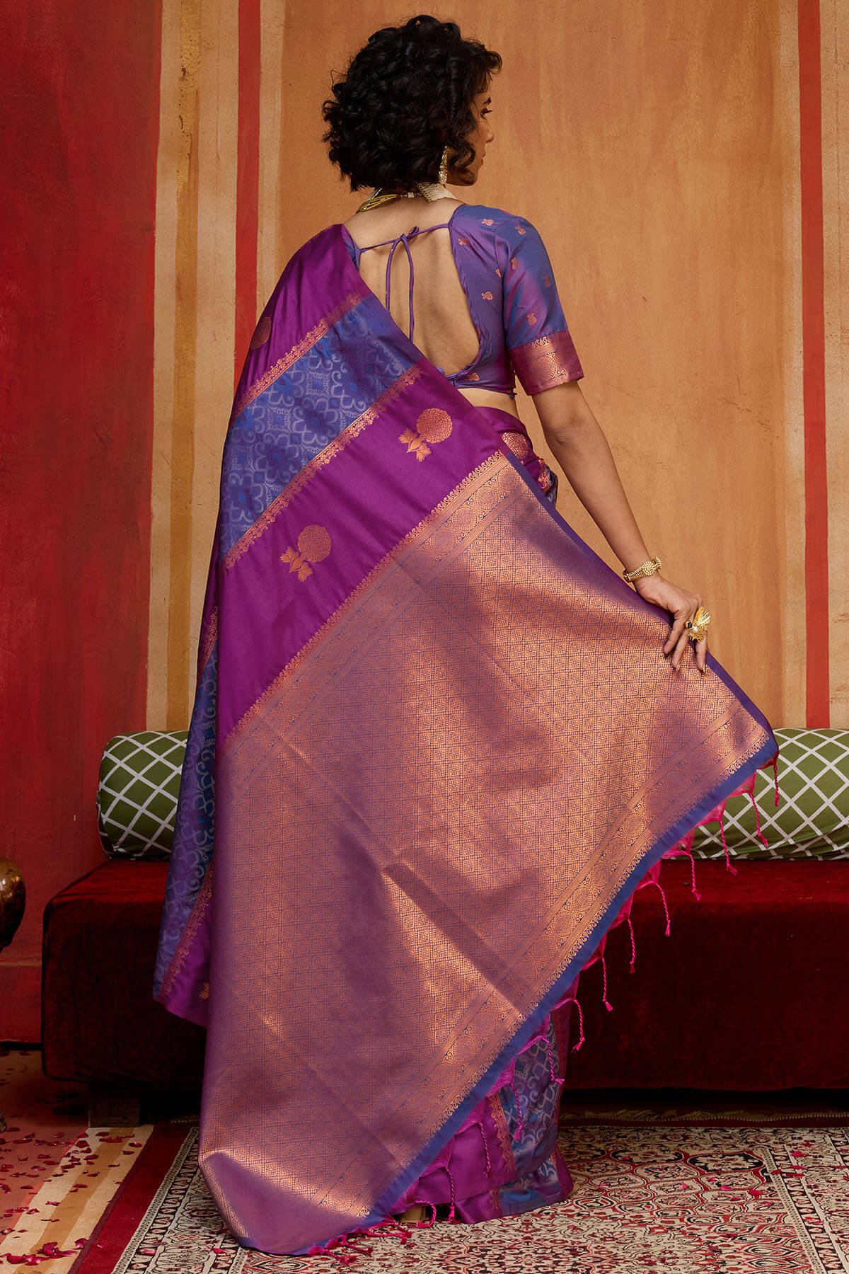 Profuse Wine Pure Zari Weaving Banarasi Silk Saree With Phenomenal Blouse Piece