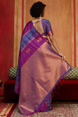 Profuse Wine Pure Zari Weaving Banarasi Silk Saree With Phenomenal Blouse Piece