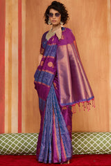 Profuse Wine Pure Zari Weaving Banarasi Silk Saree With Phenomenal Blouse Piece