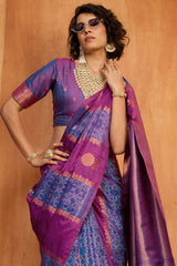 Profuse Wine Pure Zari Weaving Banarasi Silk Saree With Phenomenal Blouse Piece