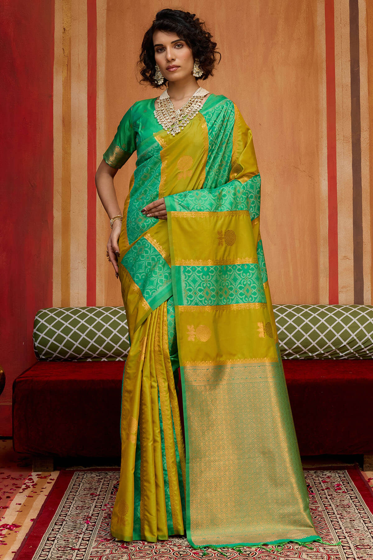 Moiety Mustard Pure Zari Weaving Banarasi Silk Saree With Scintillating Blouse Piece