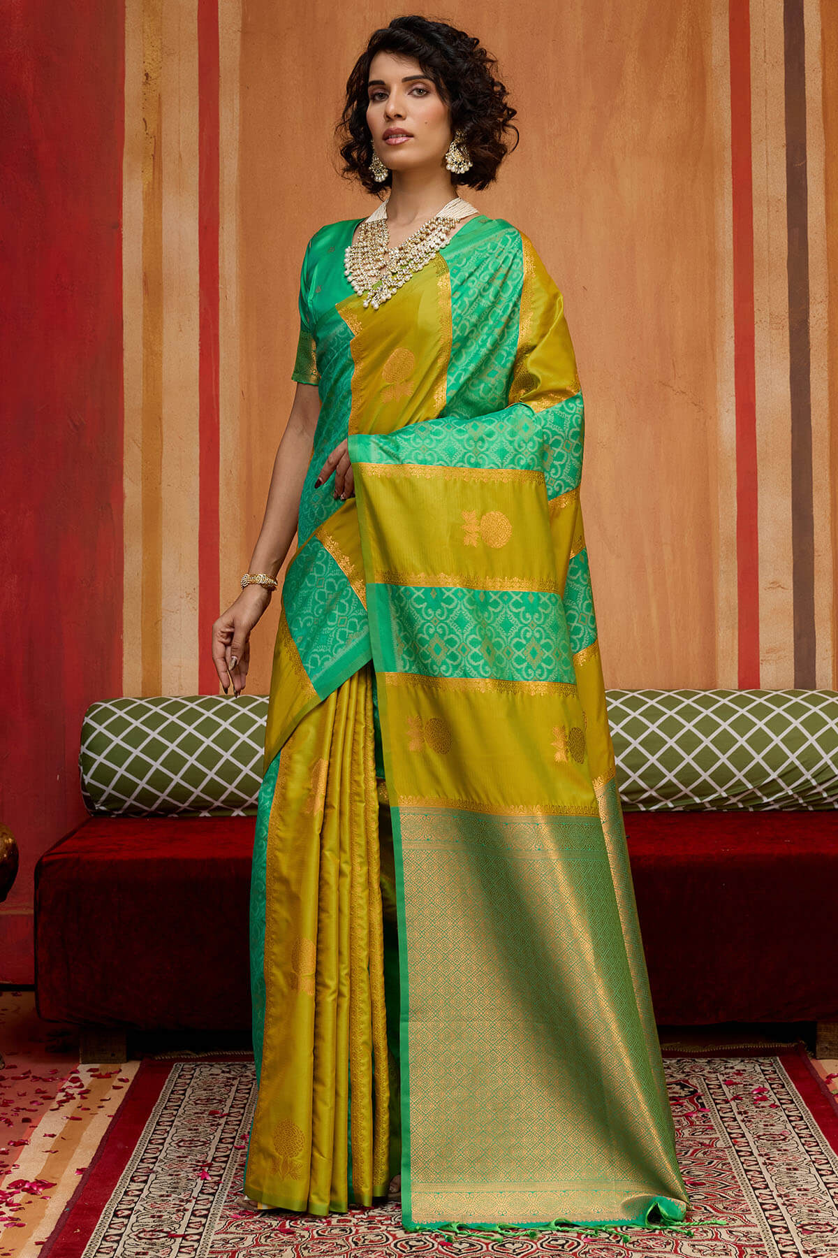 Moiety Mustard Pure Zari Weaving Banarasi Silk Saree With Scintillating Blouse Piece