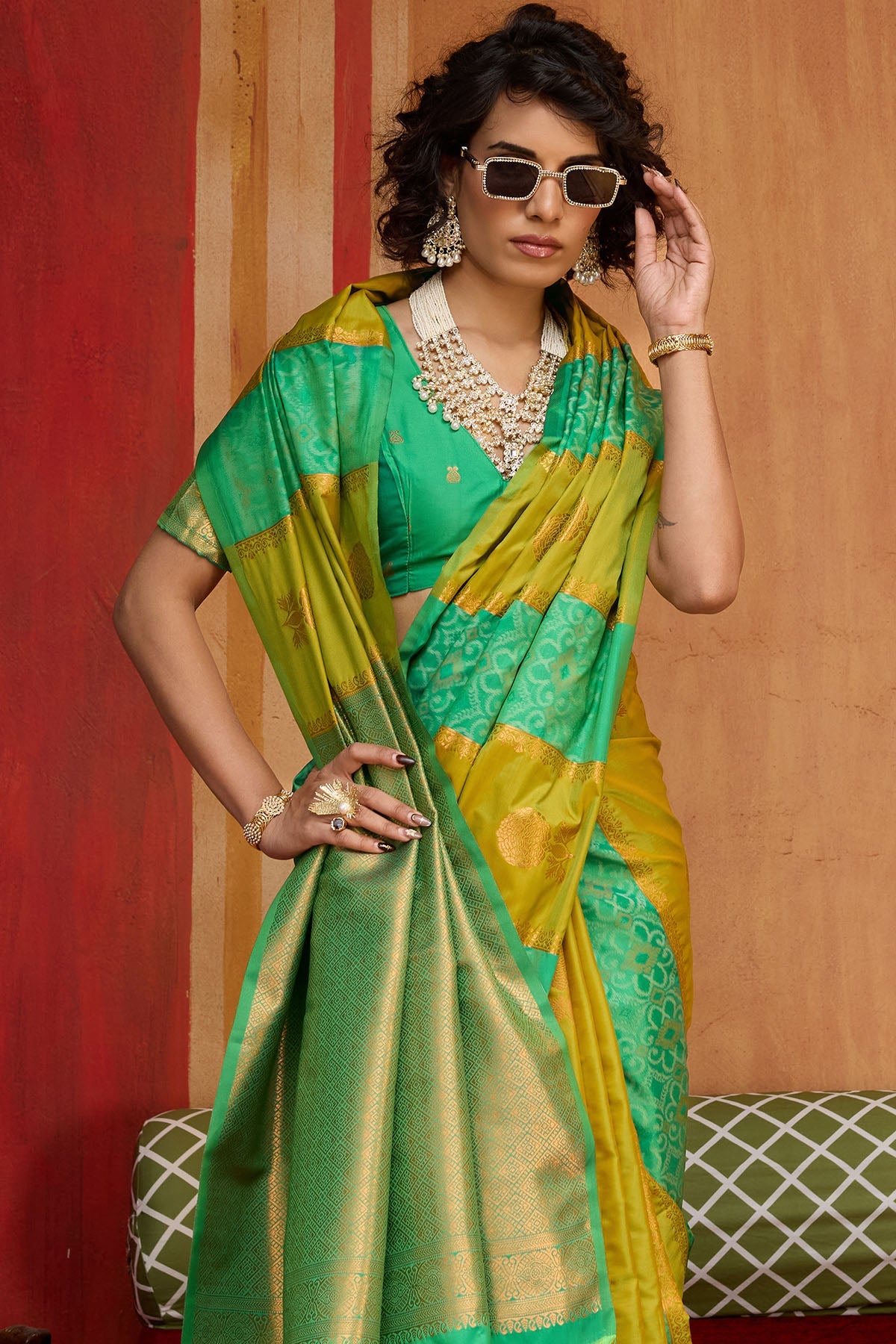 Moiety Mustard Pure Zari Weaving Banarasi Silk Saree With Scintillating Blouse Piece
