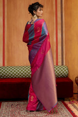 Amazing Dark Pink Pure Zari Weaving Banarasi Silk Saree With Intricate Blouse Piece