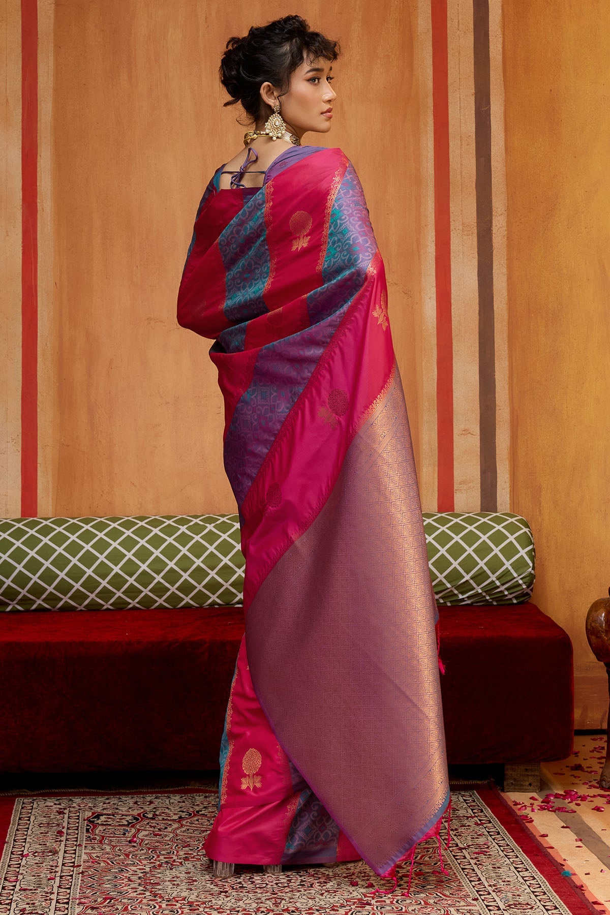 Amazing Dark Pink Pure Zari Weaving Banarasi Silk Saree With Intricate Blouse Piece