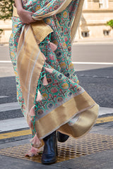 Petrichor Pista Organza Silk Saree With Sumptuous Blouse Piece