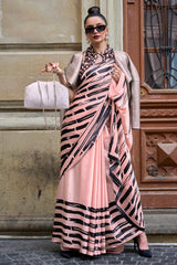 Confounding Pink Digital Printed Satin Silk Saree With Scrumptious Blouse Piece