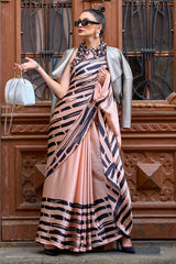 Confounding Pink Digital Printed Satin Silk Saree With Scrumptious Blouse Piece