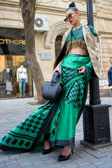 Scintilla Sea Green Digital Printed Satin Silk Saree With Supernal Blouse Piece