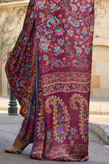 Jazzy Purple Digital Printed Satin Silk Saree With Adorable Blouse Piece