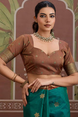 Petrichor Rama Banarasi Tussar Silk Saree With Verdant Blouse Piece
