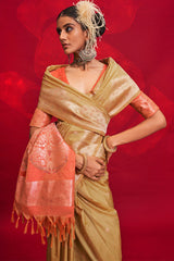 Sempiternal Beige Soft Banarasi Silk Saree With Woebegone Blouse Piece