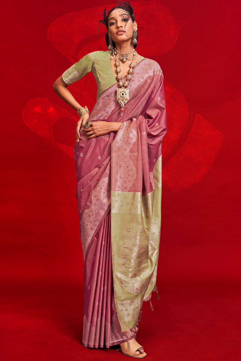 Incredible Pink Soft Banarasi Silk Saree With Fragrant Blouse Piece