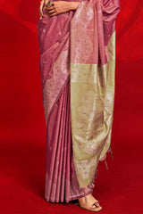 Incredible Pink Soft Banarasi Silk Saree With Fragrant Blouse Piece
