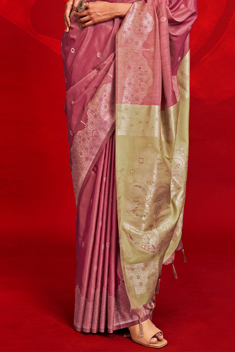 Incredible Pink Soft Banarasi Silk Saree With Fragrant Blouse Piece