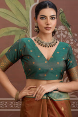 Elegant Brown Banarasi Tussar Silk Saree With Ineffable Blouse Piece