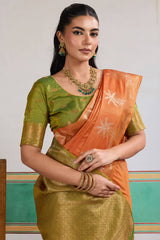 Seraphic Orange Banarasi Tussar Silk Saree With Extraordinary Blouse Piece