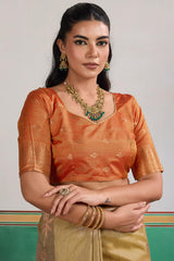 Supernal Beige Banarasi Tussar Silk Saree With Artistic Blouse Piece