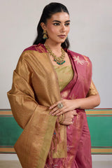 Resplendent Dark Pink Banarasi Tussar Silk Saree With Marvellous Blouse Piece