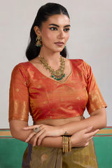 Epiphany Mustard Banarasi Tussar Silk Saree With Gleaming Blouse Piece