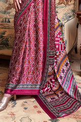 Aplomb Wine Digital Printed Satin Silk Saree With Ravishing Blouse Piece